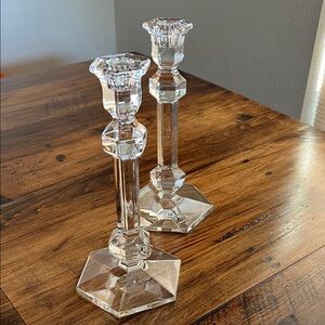 Vintage Pair of Val St. Lambert Gardenia Crystal Candlesticks Like New Signed